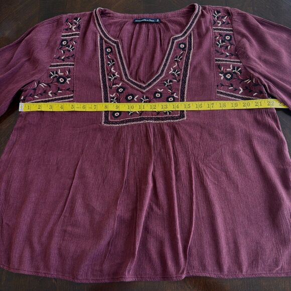 Abercrombie & Fitch Long Sleeve Embroidered Boho Peasant Top Sz M Fall Burgundy - Picture 6 of 7